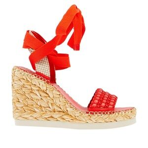 Vince Camuto Brisshel Wedge Ankle-Tie Sandal In Coral Red size 8.5 NWOB